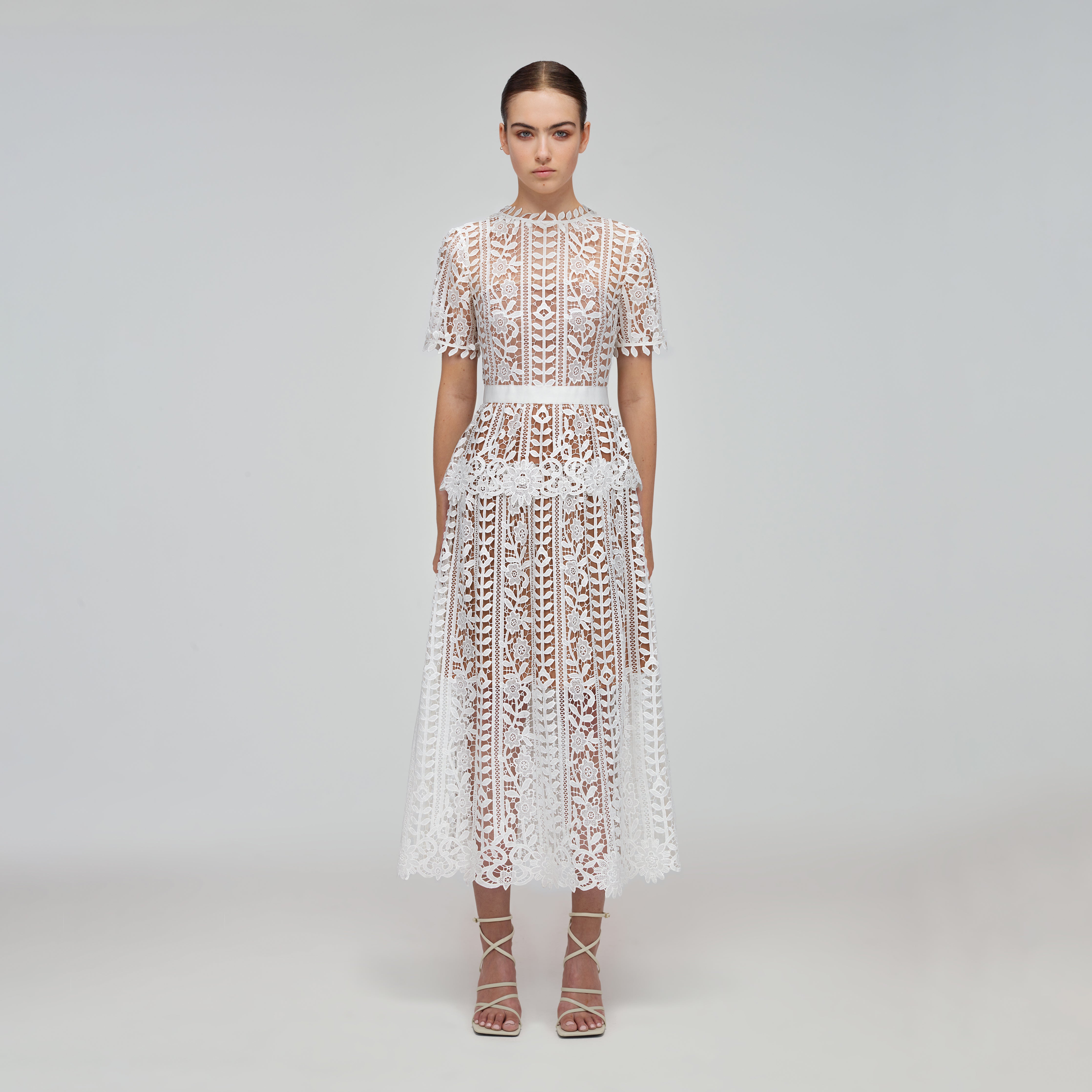 White Guipure Lace Midi Dress | self ...